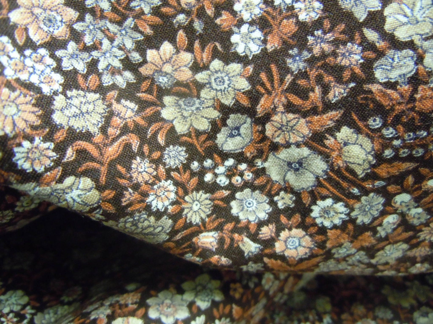 Brown Calico Fabric Small Floral Print Fabric Tiny by ReTHINKinIt