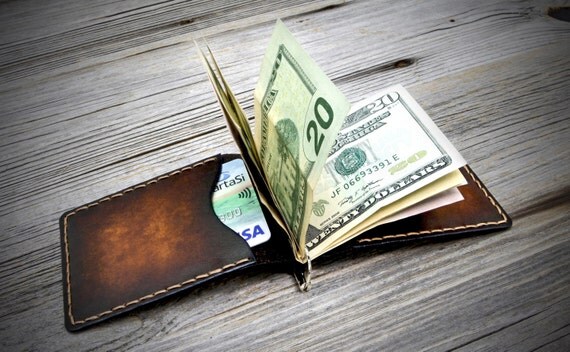Leather Money Clip Wallet. Handmade Money Clip Wallet. Leather