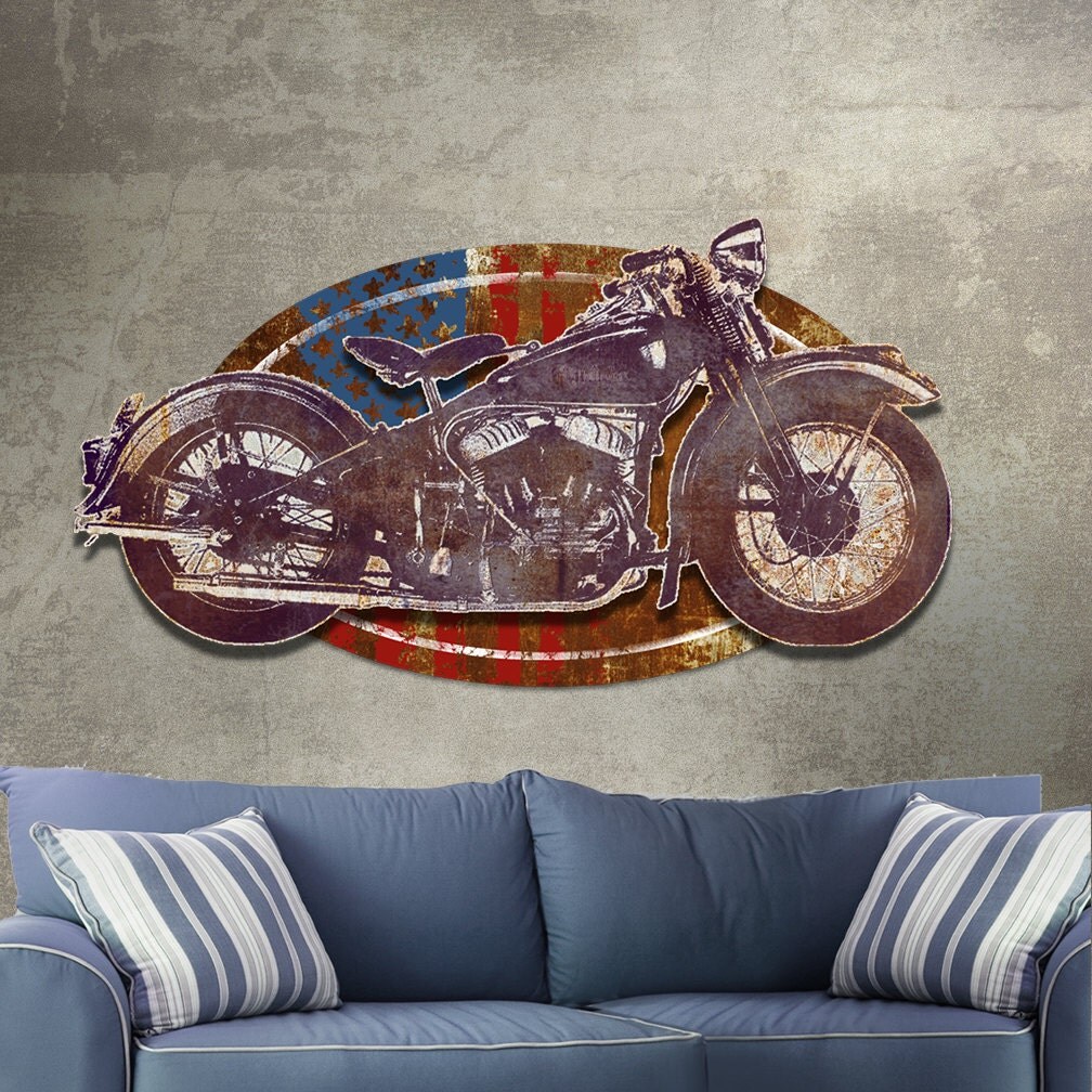 Metal Wall Art Vintage Motorcycle Sculpture