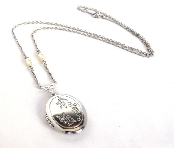 Vintage AVON Silver Locket Necklace Etched By SellitAgainVintage