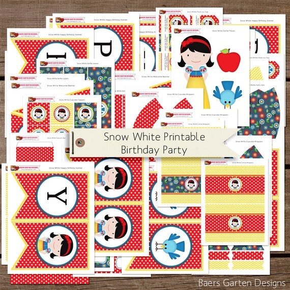 Snow White Birthday Party Printables INSTANT DOWNLOAD