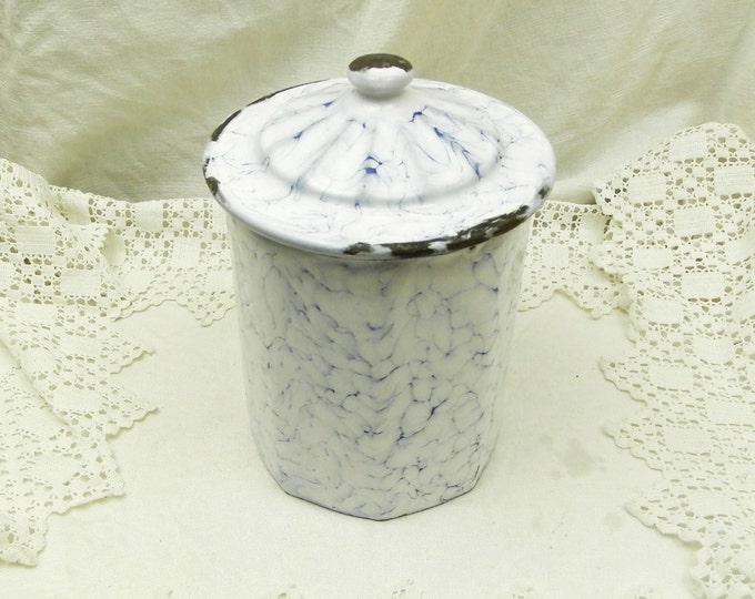 Antique French Chippy White and Blue Marbled Enamel Sugar Canister / French Country Decor / Desk Tidy / Enamel Pot / Retro Home Interior Antique French Chippy White and Blue Marbled Enamel Sugar Canister / French Country Decor / Desk Tidy / Enamel Pot / Retro Home Interior