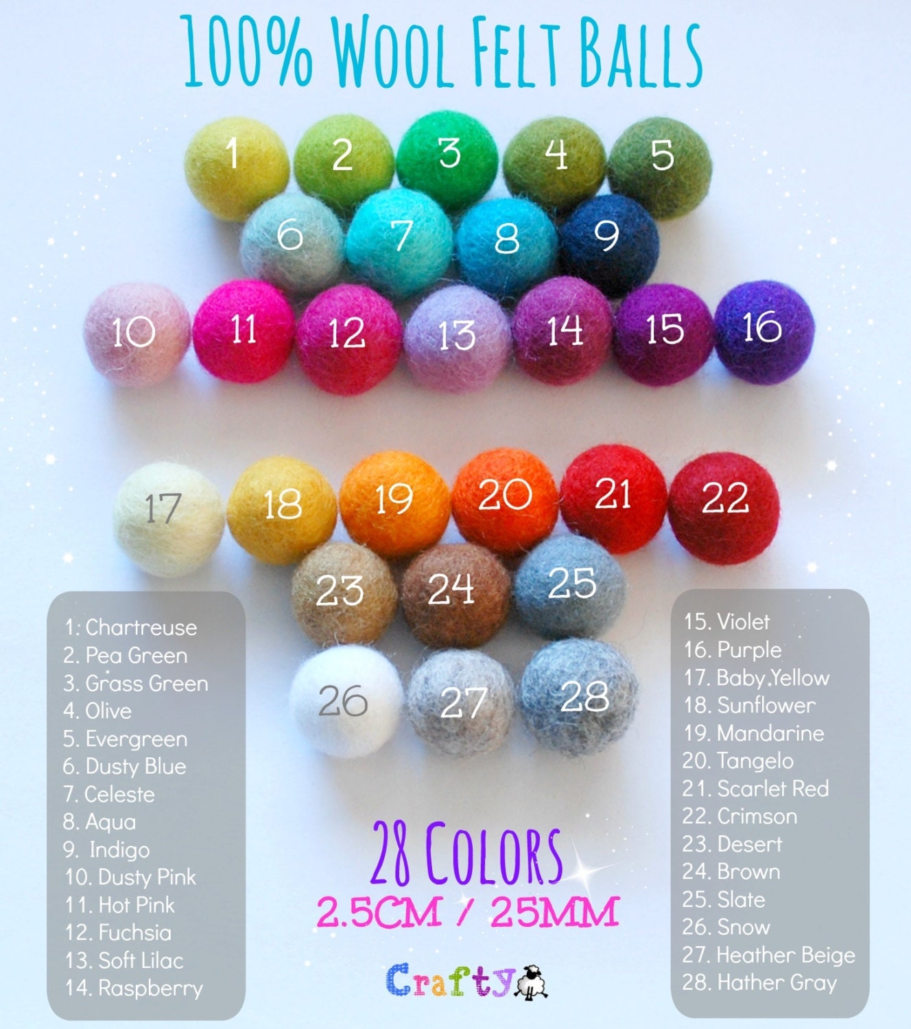 2.5CM Wool Felt Balls 50 balls 100 Wool Felt Balls