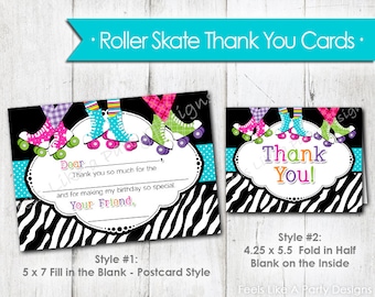 Roller Skating Thank You Cards- Instant Download