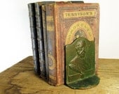 Bookends, Poet Henry W Longfellow, Brass over Cast Iron, Painted Green Highlights, Pair Bookends, Poet Henry W Longfellow, Brass over Cast Iron, Painted Green Highlights, Pair