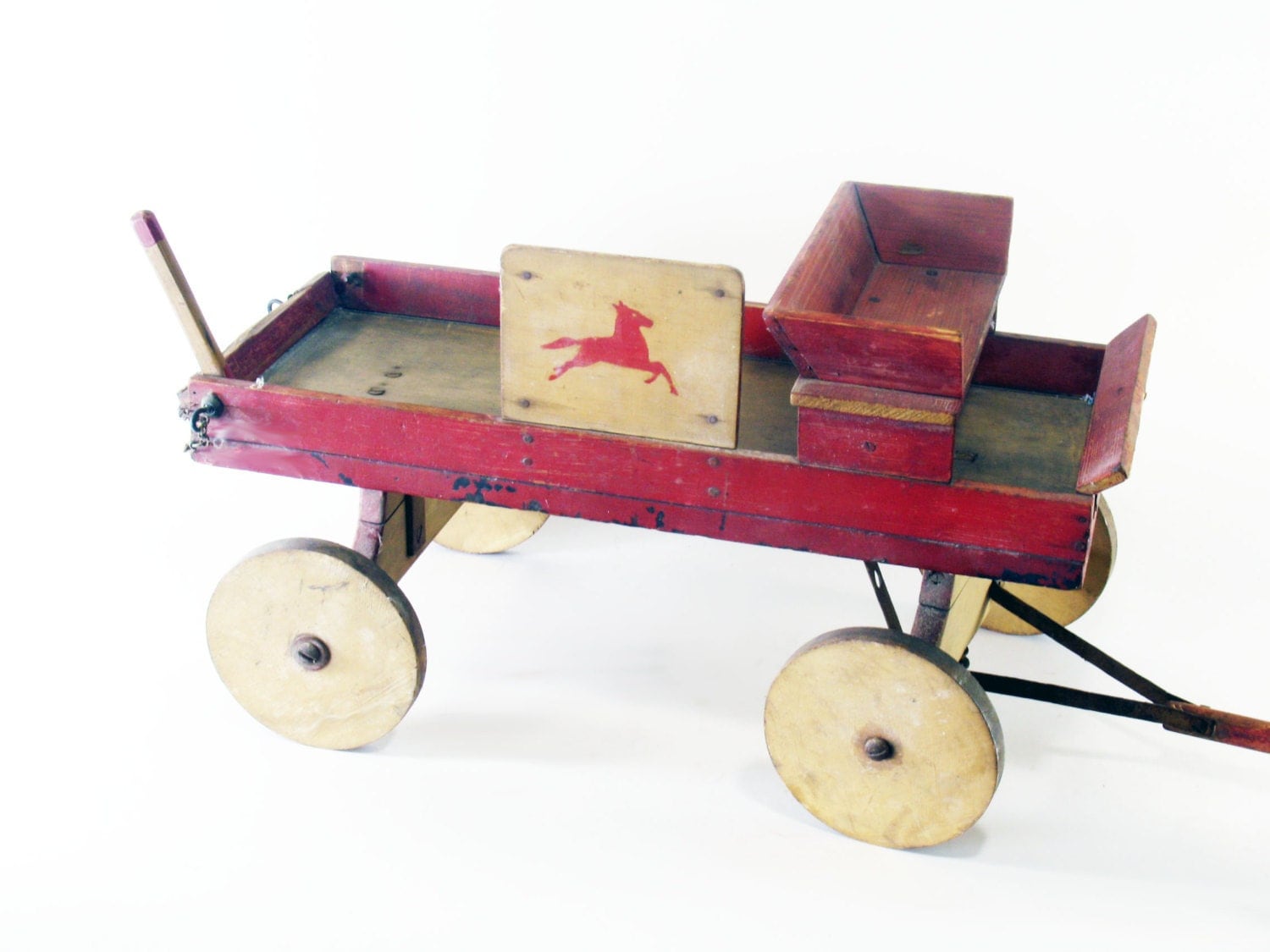 Toy Wagon Wood Handmade Folk Art Vintage Antique by ScrappyPuppy