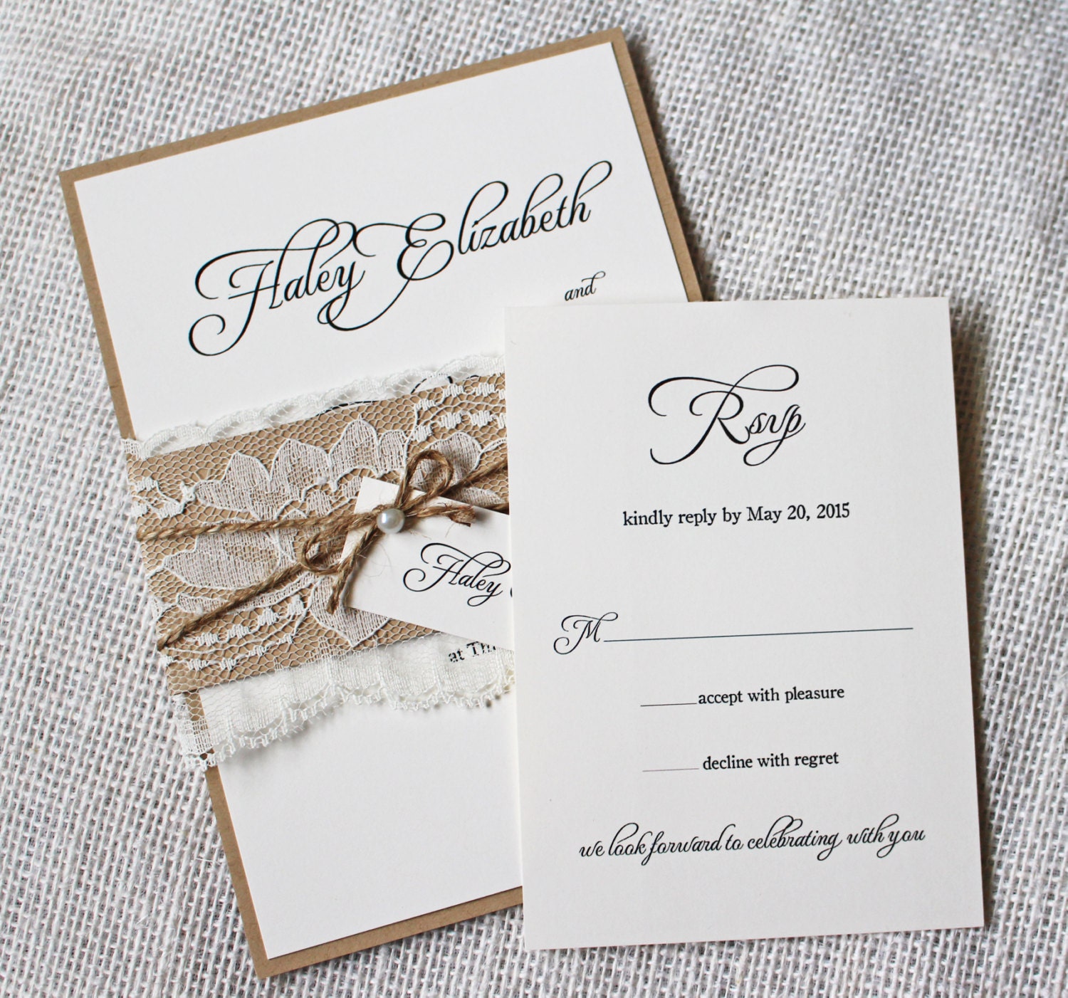 Rustic Lace Wedding Invitations. Lace Wedding by LoveofCreating