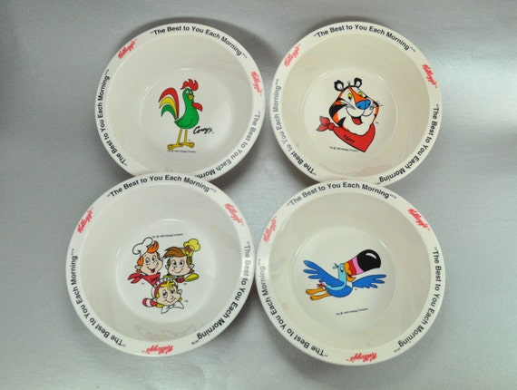 Kelloggs 1995 Set of 4 Plastic Cereal Logo Bowls The Best to