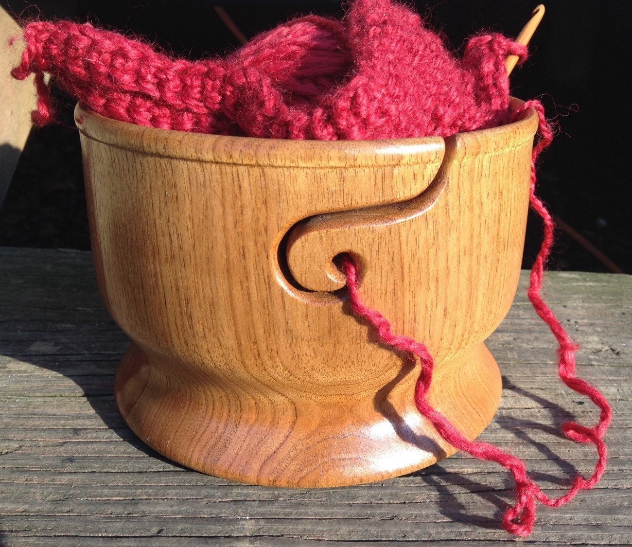 Handmade Turned Wood Yarn Bowl for Knitting or by ForagedFields