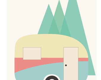 Retro Caravan 'Happy Camper' Poster Print Instant download digital file for you to print only