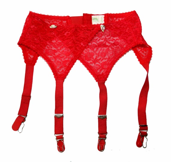 Vintage Red Lace Garter Belt Union Label by NewOrleansEclectics