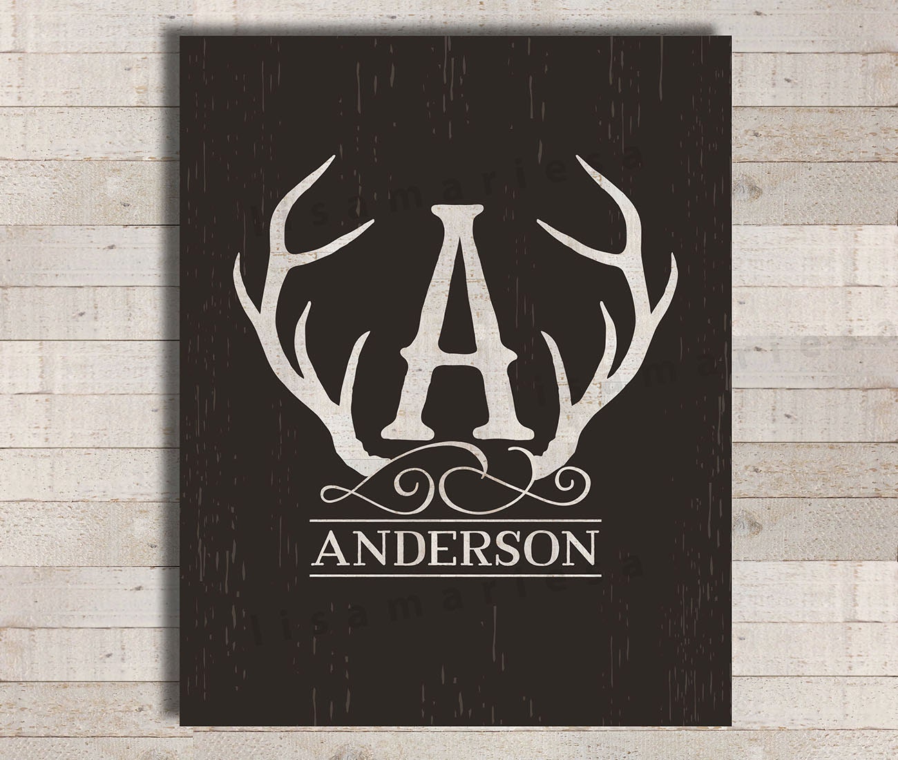 Monogram Antler Printable Art Antler with by LisaMariesaDesign