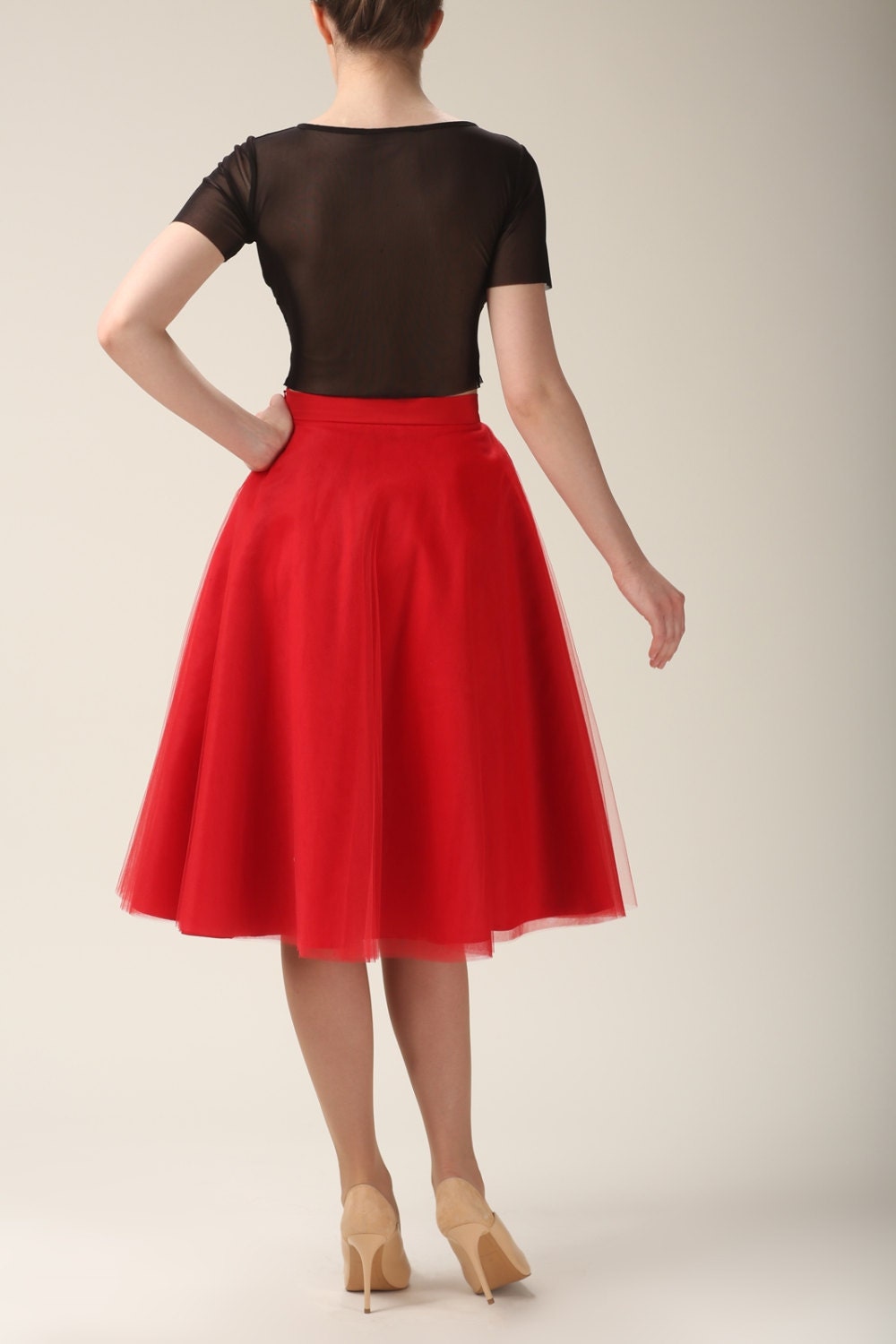 Tea-length tulle skirt with pockets tulle skirtred skirt