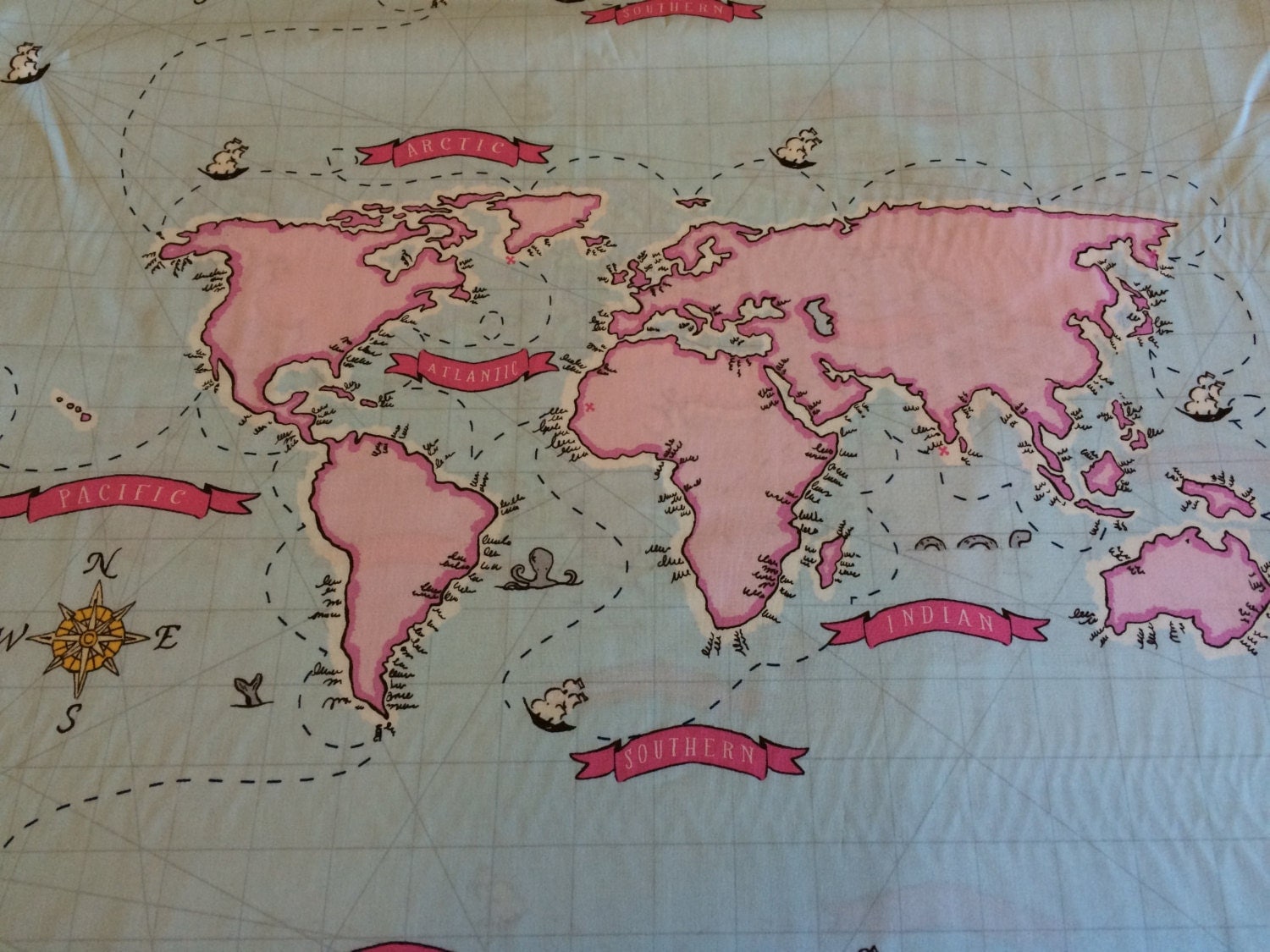 Map Of The World Fabric Panel zoom