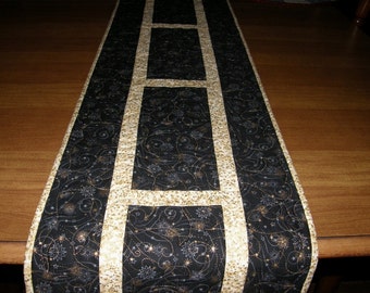 Christmas Quilted Table Runner, Christmas Table Runner Quilt, Christmas Decor, Black Gold Christmas, Holiday Table Runner, Quiltsy Handmade