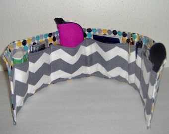 Turquoise,Yellow,Gray,Black Polka Dots with Chevron Design Purse Organizer Insert 29" Long