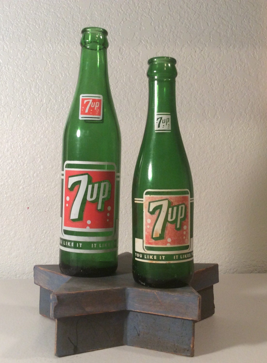 Vintage 7 Up Bottles Green Soda Pop Bottles by VintagePickin