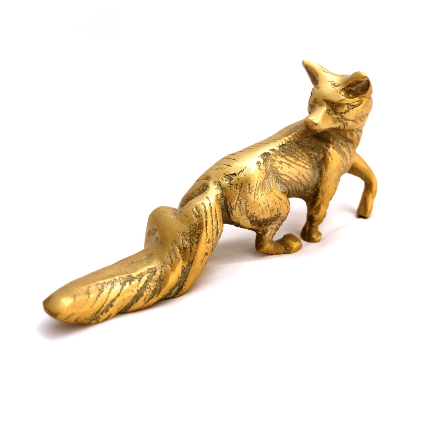 Vintage Solid Brass Fox Figurine Gold Fox Metal by TwoTimeVintage
