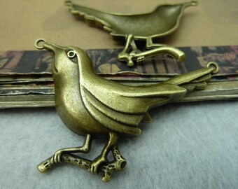 5pcs Bird Charms, Antique Brass Woodpecker Charms Pendant, 36x54mm Antique Bronze Bird Charms Connectors