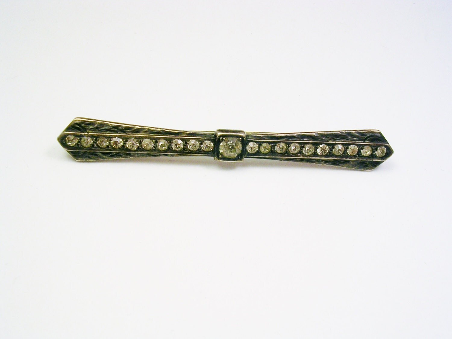 Art Deco Collar Bar, Collar Pin, STERLING SILVER, inlaid clear Rhinestones, Men’s Jewelry