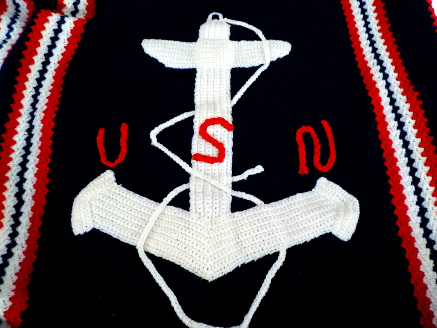 United States Navy Afghan Large Crochet Military Blanket