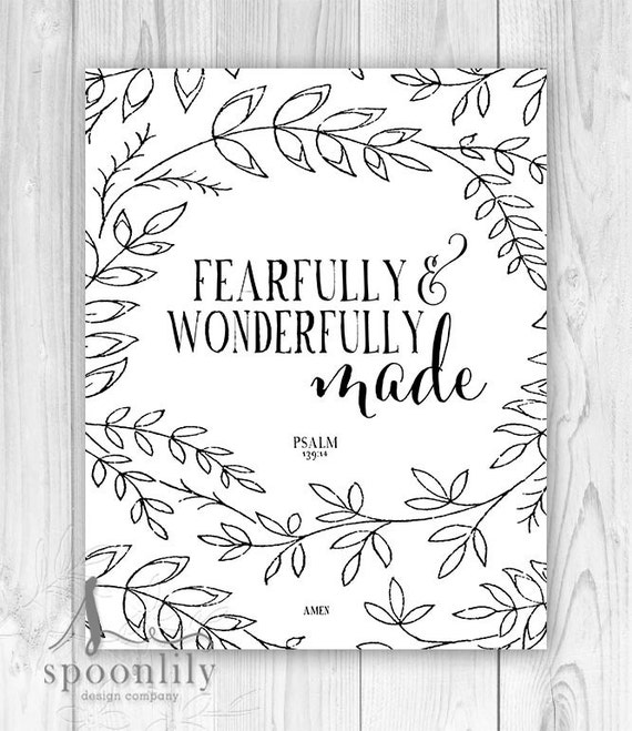 Nursery Bible verse Fearfully and wonderfully made Psalm