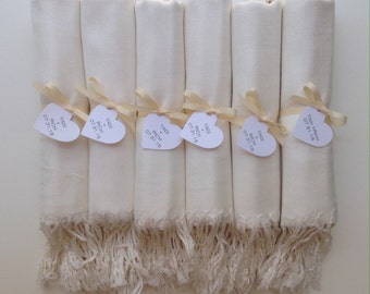 Ivory Shawls with Ivory Ribbon and Heart Favor Tags, Set of 8, Pashmina, Wedding Favor, Bridal, Bridesmaids Gift, Wraps, Welcome Bags