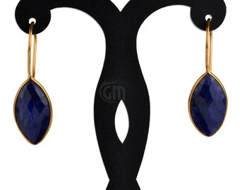 Beautiful Handmade Sapphire, Smooth Bezel Marquise shape Connector Earring, 11x21mm 24k gold plated. (SHER-90026)