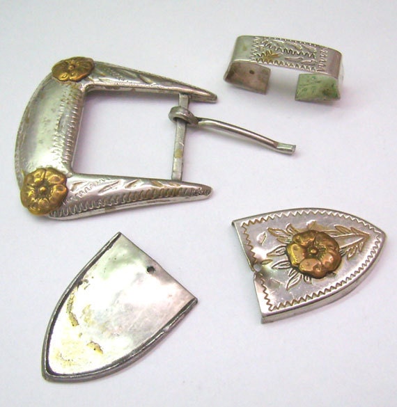Items similar to Sale...Vintage GERMAN Belt Buckle Parts....Silver...Gold Flower Accents ...