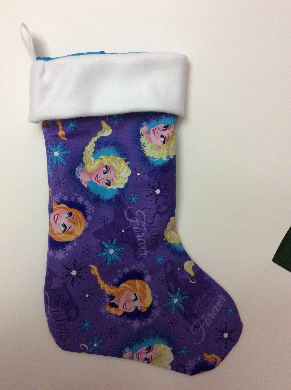 Handmade Christmas Stocking - Disney's Frozen Elsa amd Anna - Sisters Forever. Merry Christmas. A great holiday decoration. Very cute.