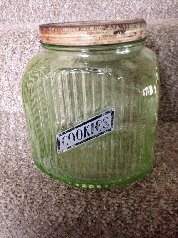 Vintage Anchor Hocking vaseline cookie jar by stuffinthetrunk