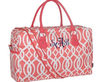 Weekender Duffle Bag, Personalized Weekender Bag, Weekender Bag, Overnight Bag, Weekender Overnight, Weekend Bag, Large Duffle, Coral Trim