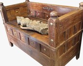 Indian chest bench Antique rustic Furniture teak Wooden Brass studs Vintage chest bench