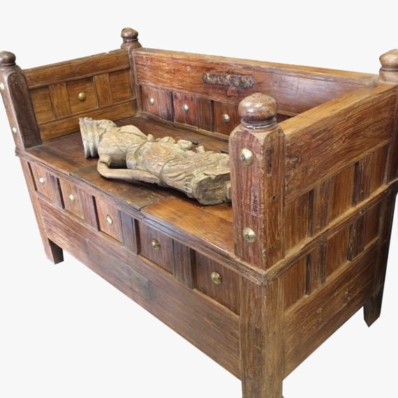 Indian chest bench Antique rustic Furniture teak by 