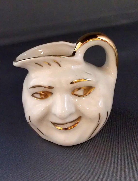 Vintage Man in the Moon FACE Mini <b>Creamer Pitcher</b> Gold Accents - il_570xN.704399192_8eks