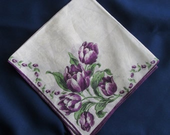 Vintage Floral PurpleTulip Print Hankie