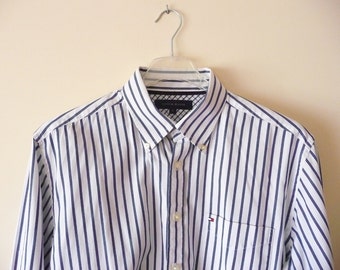 Tommy Hilfiger shirt. Vintage Striped Shirt . Men shirt. White cotton ...