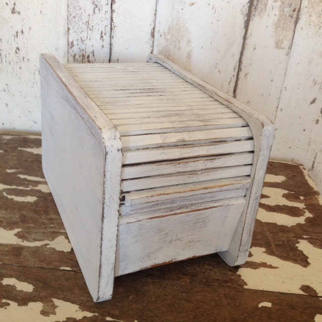 VINTAGE KITCHEN COUNTER Roll Top Storage Box Shabby Chic White Bathroom