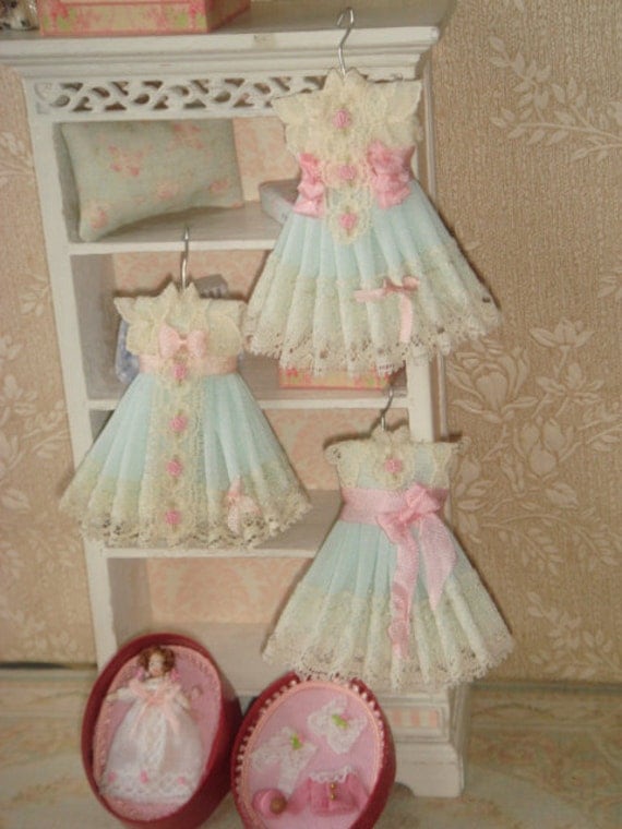 Dollhouse Miniature girl dress on hang. 1:12 children
