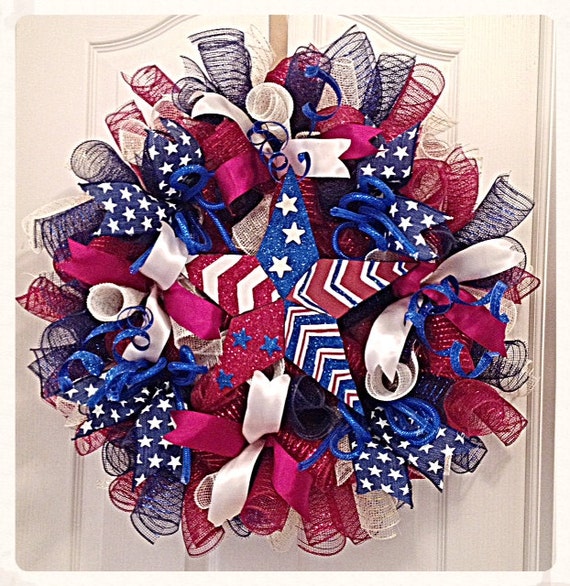 Patriotic Americana Star Deco Mesh Wreath/4th by CKDazzlingDesign