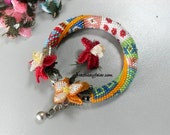 Beaded bracelet - Beaded Crochet Bracelet  - blue bracelet- Flower bracelet, Gift Bracelet- Native American- Christmas gift