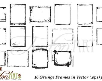 Digital Grunge Frames - Vector eps & png - 16 digital frames - digital clip art - photo overlays - grunge borders - instant download - D001
