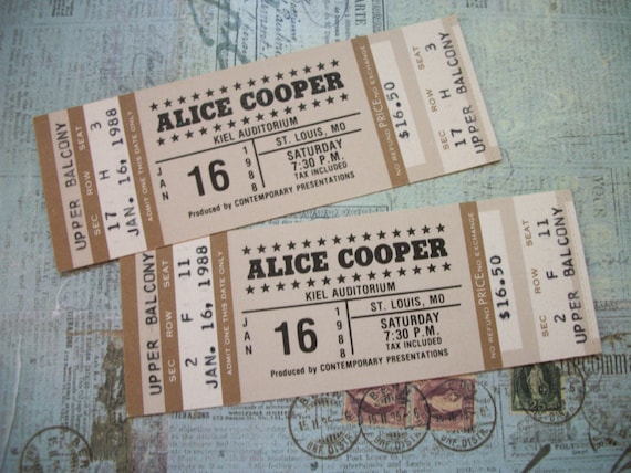 Pair of 1988 Alice Cooper Concert Tickets Kiel Auditorium