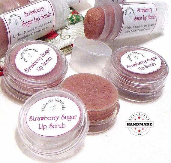 Sugar Lip Scrub Strawberry natural lip scrub by FlahertyNaturals