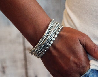 Silver Bead Bracelet, Silver Bracelet, Bead Bracelet, Stretch Bracelet, Stacking Bracelet, Yoga Jewelry, Beaded Bracelet, Yoga Bracelet