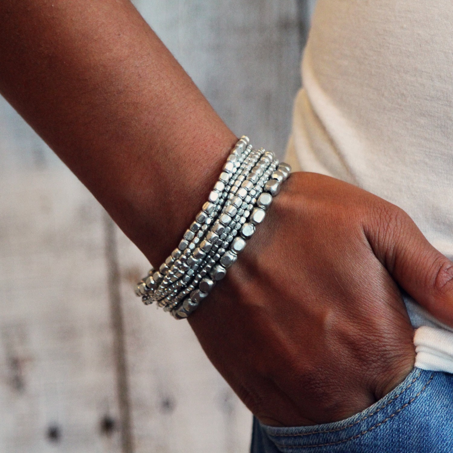 Silver Bead Bracelet Silver Bracelet Bead Bracelet Stretch