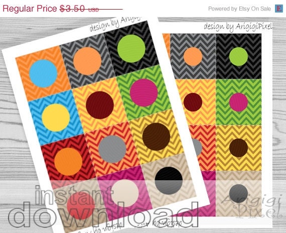 ON SALE 70 % OFF chevron square with circle fall colors, 1 in and 1,5 in circles, chevron background for scalloped circle, party printables, Il_570xn