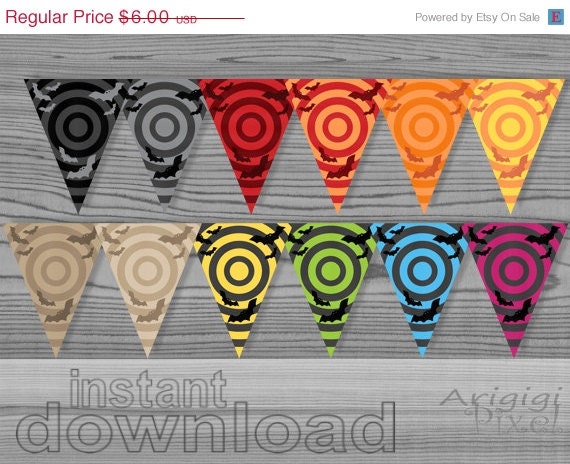 ON SALE 70 % OFF Halloween Printable Pennant, party banner, holiday decoration, fall colors garland with bats, Diy Party Decoration Pdf file Il_570xn