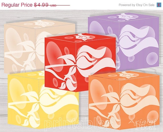 Spring SALE 50 % OFF 5 cube gift box printable PDF file spring colors Diy gift packaging flower rosebud instant download template Il_570xn