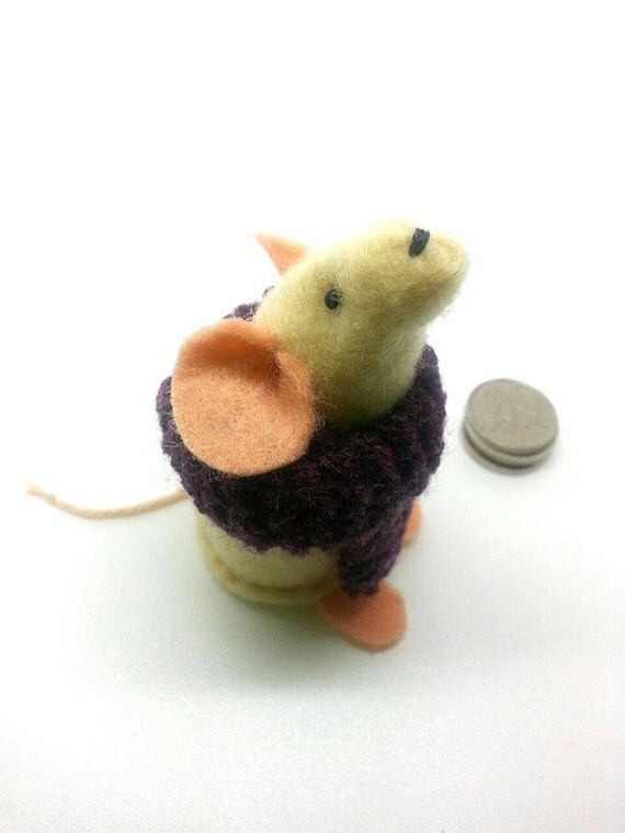 Handmade felt mouse with his warm knitted scarf. Perfect for